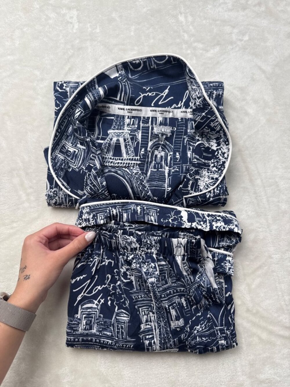Karl Lagerfeld Womens Paris Print Pajama Set XXL Navy White 100% Polyester